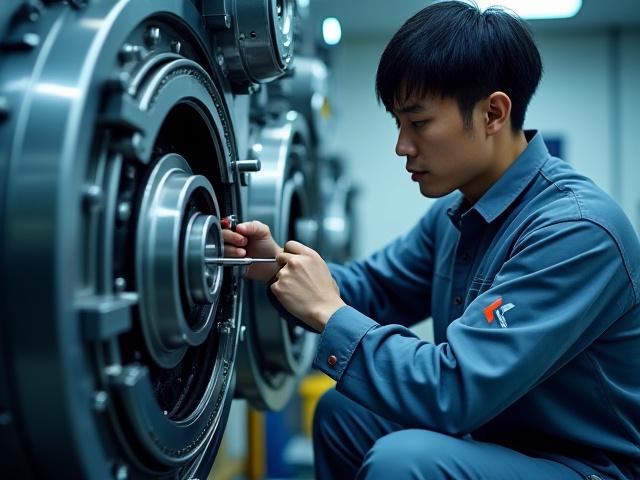 熟練の技術者が精密機器を点検している様子